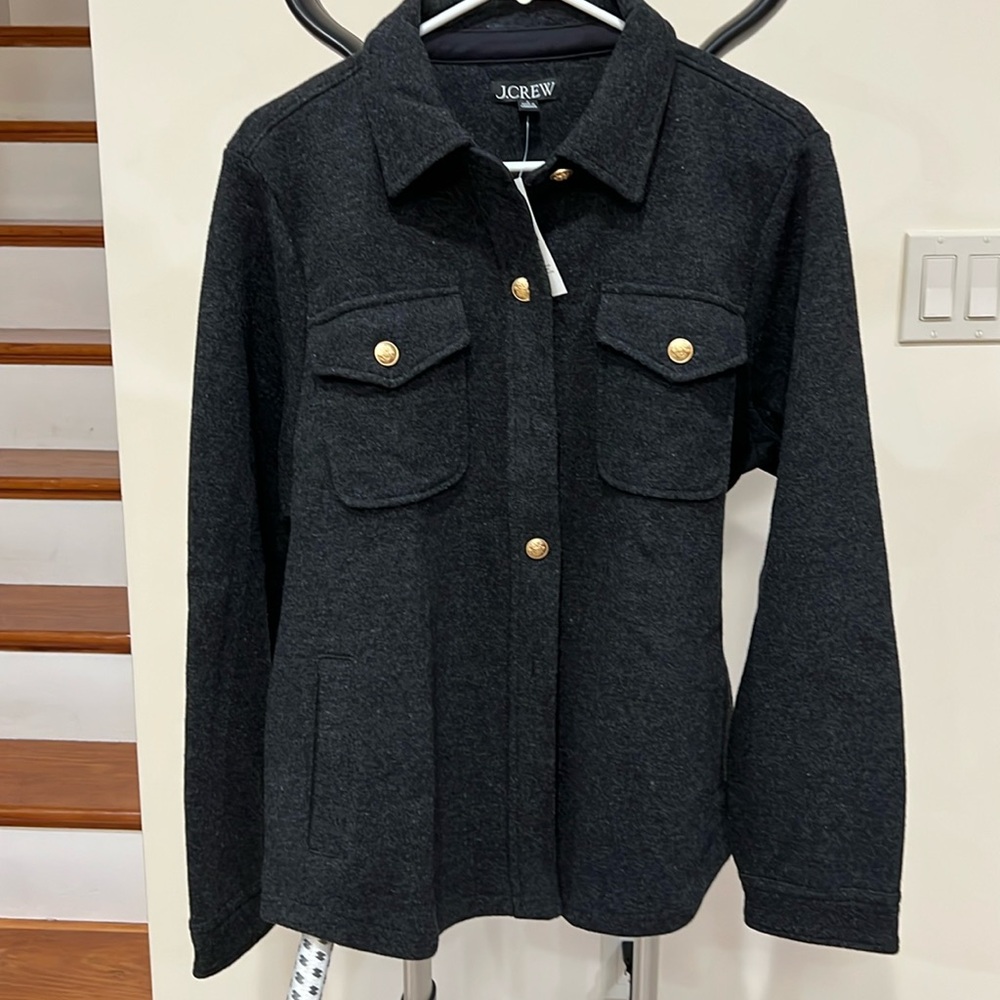 NWT J Crew button down shirt, wool mix, charcoal, size L